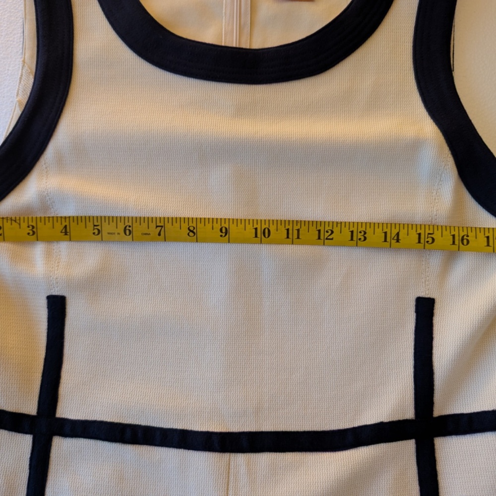 Tory Burch Addis Cream & Navy Sleeveless Tailored Dress | Size L - Picture 8 of 9